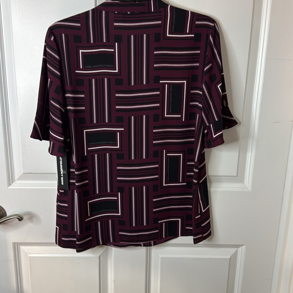 Karl Lagerfeld Burgundy and Black Patterned Blouse - Picture 4 of 4
